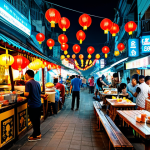 Street Food Market in Southeast Asia**

"A bustling street food market in a Southeast Asian city (e.g., Bangkok, Hanoi), illuminated by colorful lanterns and neon signs.  Various food stalls offer local delicacies. Focus on the vibrant atmosphere and delicious-looking food.  People are enjoying meals at small tables.  Emphasis on the affordability and authenticity of the scene.  Safe for work, appropriate content, fully clothed, professional, family-friendly, perfect anatomy, correct proportions, natural pose, high quality."

**