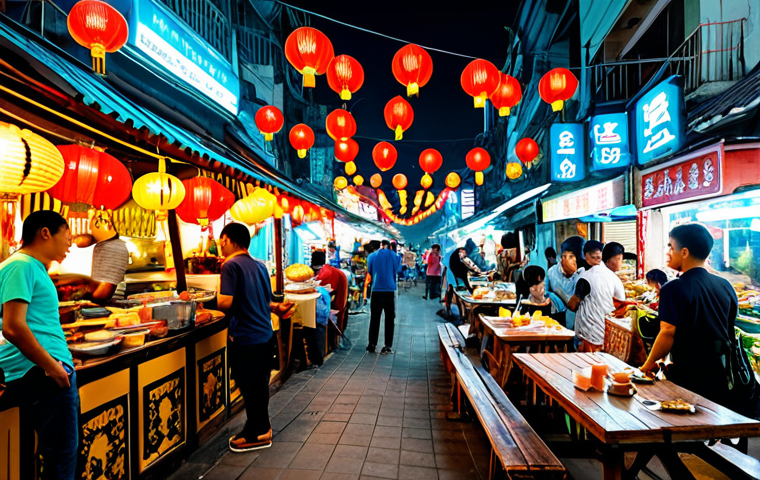 Street Food Market in Southeast Asia**

"A bustling street food market in a Southeast Asian city (e.g., Bangkok, Hanoi), illuminated by colorful lanterns and neon signs.  Various food stalls offer local delicacies. Focus on the vibrant atmosphere and delicious-looking food.  People are enjoying meals at small tables.  Emphasis on the affordability and authenticity of the scene.  Safe for work, appropriate content, fully clothed, professional, family-friendly, perfect anatomy, correct proportions, natural pose, high quality."

**
