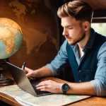 여행 준비 시 반드시 확인해야 할 사항 - **A Traveler's Planning Moment:** A young adult, either male or female, with a warm, thoughtful expr...