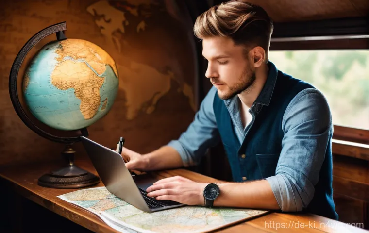 여행 준비 시 반드시 확인해야 할 사항 - **A Traveler's Planning Moment:** A young adult, either male or female, with a warm, thoughtful expr...