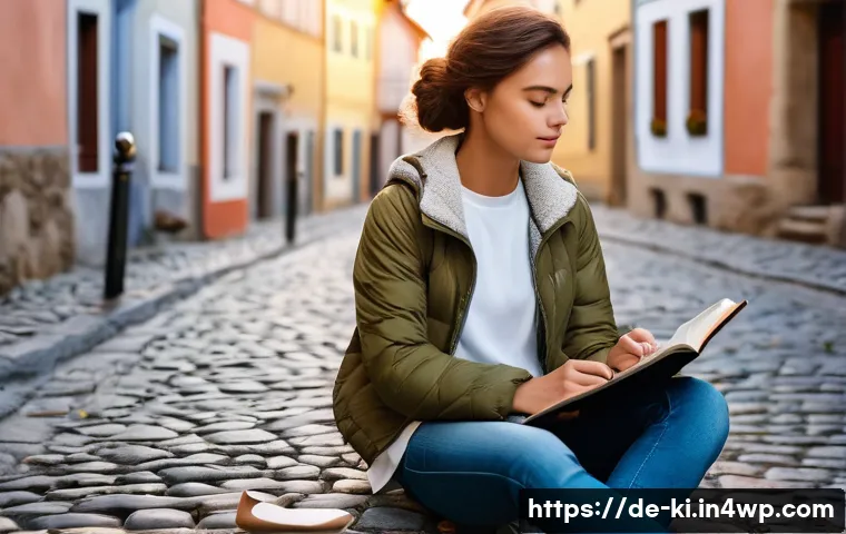 독립 여행의 매력을 경험한 사람들의 이야기 - A young solo traveler in casual, comfortable clothing and a light backpack, sitting on a cobblestone...